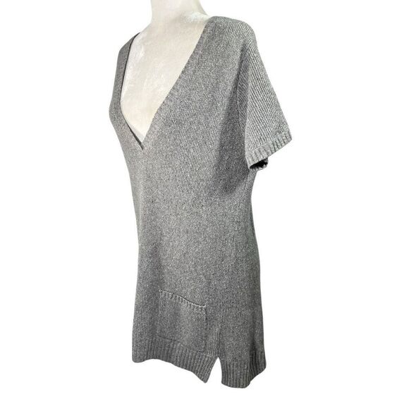 Eileen Fisher Tunic Sweater Top w Short Sleeves Silk Wool Blend Medium Gray Knit - Picture 4 of 12